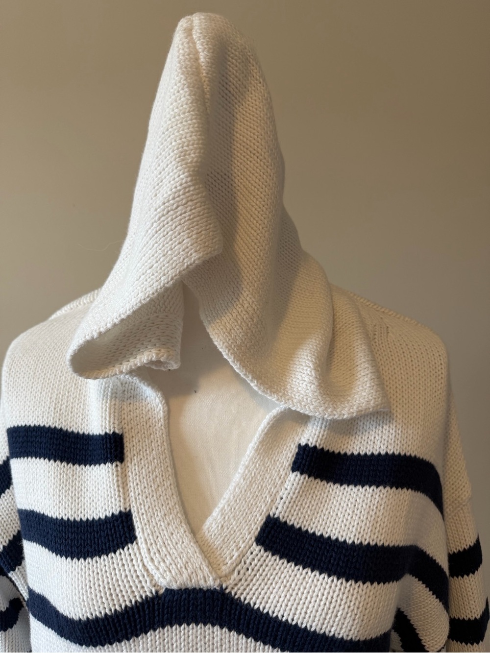 One Grey Day Hooded striped knit pullover Sweater XS Oversized Coastal Luxury - Picture 5 of 8